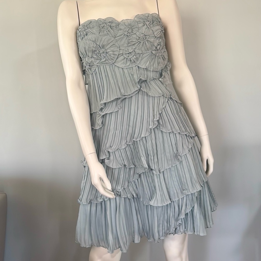 ❤️BCBGMAXAZRIA SHORT BLUE/GRAY STRAPLESS EVENING DRESS - SZ 6